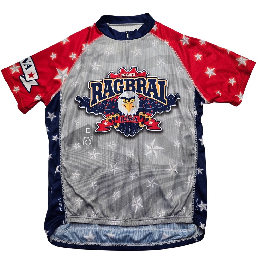Primal RAGBRAI XLVI Iowa Cycling Jersey Patriotic Eagle Stars Red Blue Mens 2XL